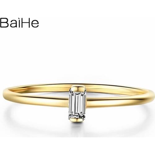 BAIHE Solid 14K Yellow Gold 0.05CT H/SI Ladder side Natural Diamonds Engagement Gift Trendy Fine Jewelry Diamond Ring For Women