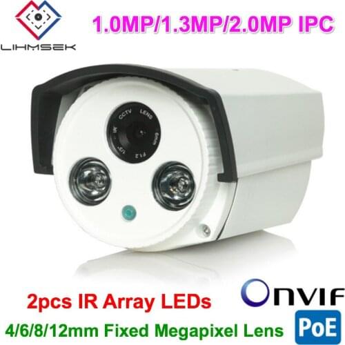 Lihmsek 1MP 1.3MP 2.0MP POE IP Camera with 4/6/8/12mm megapixel fixed lens 2pcs IR Array LEDs Outdoor IPC IP Cam Waterproof