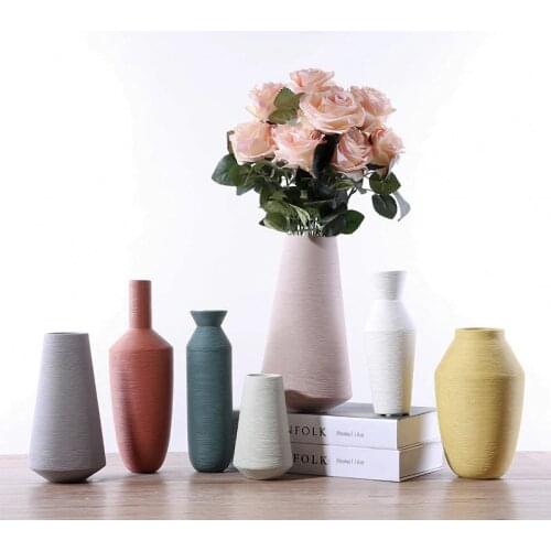 Matte Ribbed Ceramic Flower Vase Decorative Porcelain Floral Vase Table Top Centerpieces for Home Decor Living Room and Office