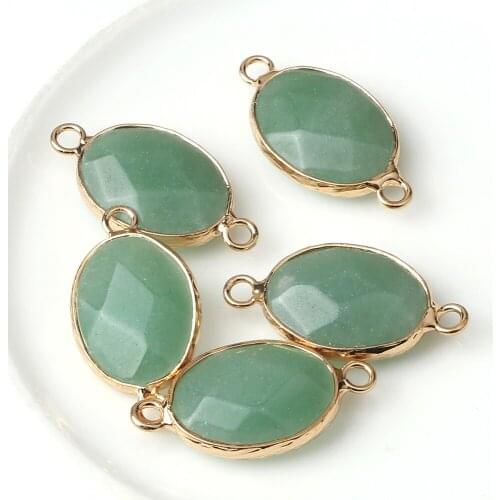 Natural Stone Green Aventurine Oval Pendants Green Gradient Stone Metal Edging For Jewelry Making Diy Bracelet Charm Accessories