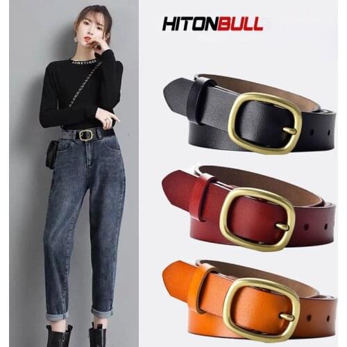 HITONBULL Fashion Womens Belt Simple Vintage Classic Genuine Leather Belts Hight Quality Casual Pants Jeans Brand Waistband