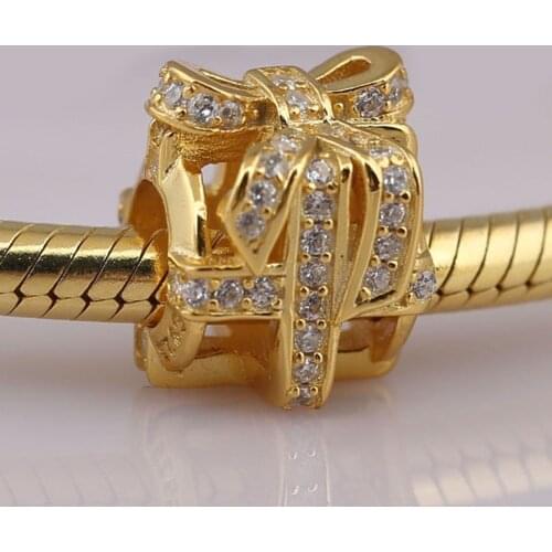 Authentic S925 Bead DIY Jewelry All Wrapped Up Charms fit Lady Bracelet Bangle Lady Gift Shine & Clear CZ