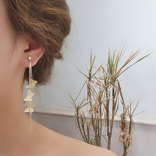 Long Tassel Butterfly Drop Earrings Silver Color 2021 Fashion Hanging Women Earrings Jewelry Girls GIfts Pendant Dangle Earrings