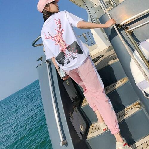 Summer Casual Sports Two Pieces Set Letter Print T-shirts + Elastic Waist Pants Tracksuit 2020 New Two Piece Set Clo Thes Suit