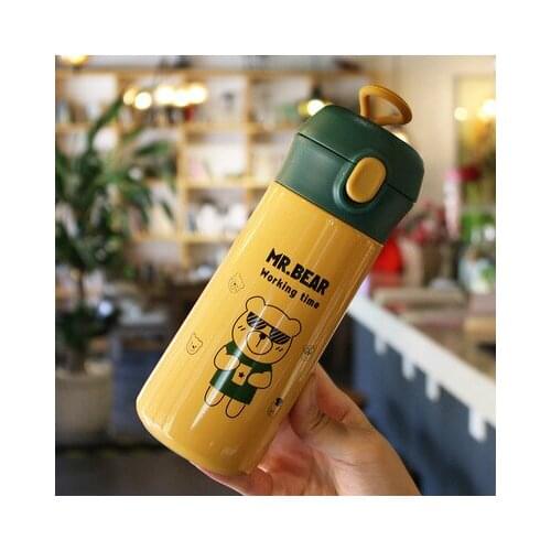Women Girl Heart Bear Thermos Yellow Thermo Mug Fashion Car Leak Proof Stainless Steel Termos Cup Water Bottle Winter
