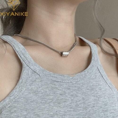 XIYANIKE 925 Sterling Silver Vintage Handmade Necklace for Women Fashion Simple Geometric Pendant Clavicle Chain Party Jewelry