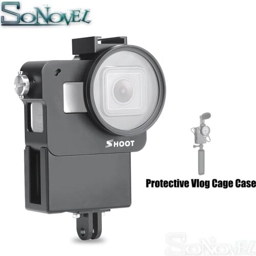 SHOOT Protective Vlogging Cage Case for GoPro Hero 7 6 5 Black Mount for Microphone Vlog Cage Housing Shell Frame Case Cold Shoe