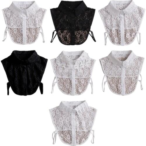 Women Elegant Crochet Hollow Out Floral Lace False Fake Collar Button Down Lapel Detachable Half Shirt Blouse Dickey Clothes Ac