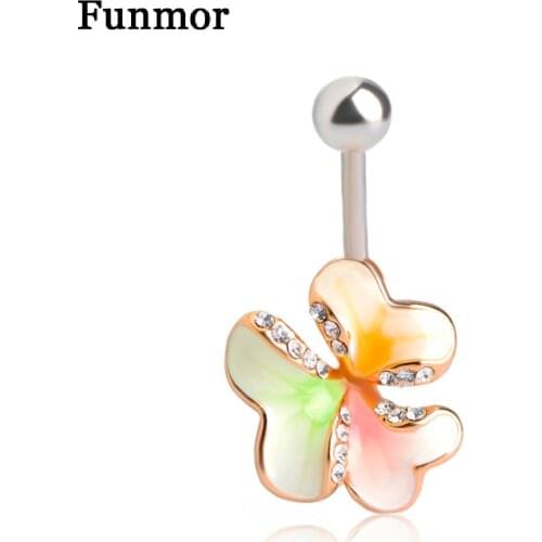Fashion Flower Enamel Esmaltes Crystal Belly Button Rings Gold-color Bar Piercing Umbigo Jewelry Navel Women Beach Bikini
