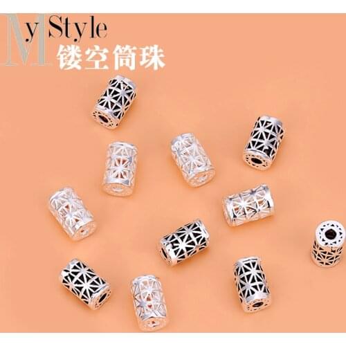 10PCE Hollow tube, Pearl Road, transportation, partition bead, S925 pure silver, Thai silver, loose bead, hand-made DIY material