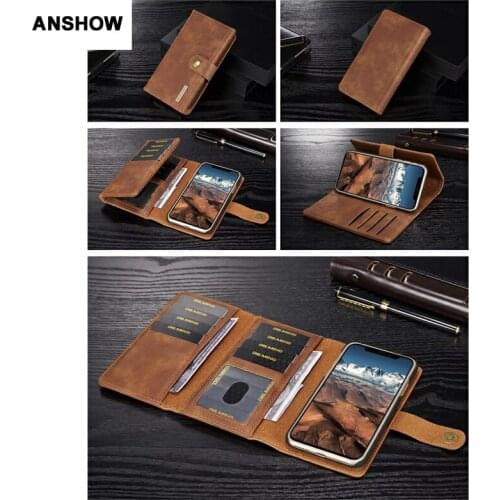 3 Fold Leather Removable Wallet Case For iphone 11 Pro Max XR XS MAX X/8/7/Plus Magnetic Multifunction Flip Cover Card 20PCS