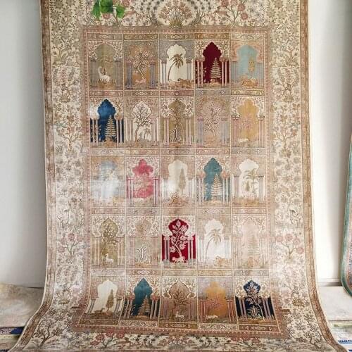 6'x9' multiple pattern design Persian and Turkish architectural scenes with hand-knotted silk carpets