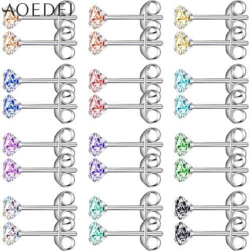AOEDEJ 12 Pairs Colorful Round Crystal Stud Earrings Set For Women Girls CZ Earrings Classic Ear Piercing Jewelry Gifts