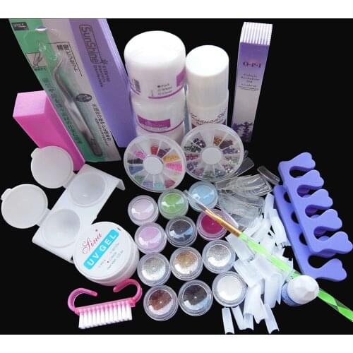 Free Shipping Pro Full Acrylic Powder Liquid French Nail Art Brush Glue UV Tip Kit Set #189, No.HB-NailArt01-189set