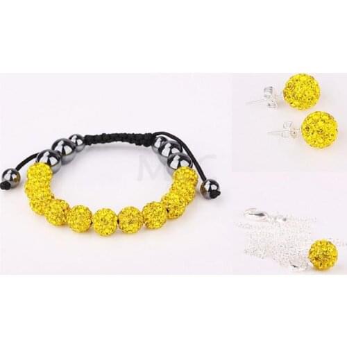 Large Discount Jewelry Frg34 10mm 10Pcs/Lot Micro Pave Disco Ball crystal Set Bracelets+Earring+Necklace GGV Hotsale