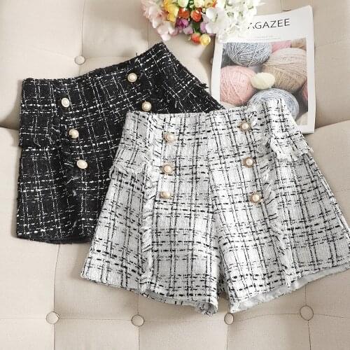 Autumn and winter woolen childrens loose wild small fragrance wide leg thick tweed shorts high waist boots