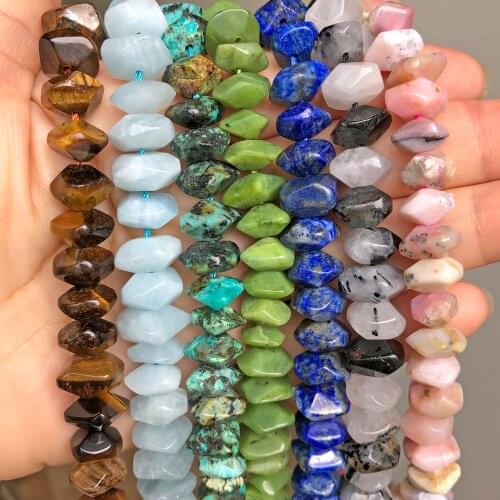 Natural Faceted Rhombus Aquamarines Jades Lapis Lazuli Beads Irregular Stone Loose Spacer Beads For Jewelry Making DIY Bracelets