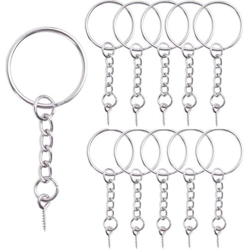 50pcs 25mm Split Key Rings Key Chain with Extend Chain and 12mm Screw Eye Pin for DIY Charms Jewelry Making Decorations, Silver