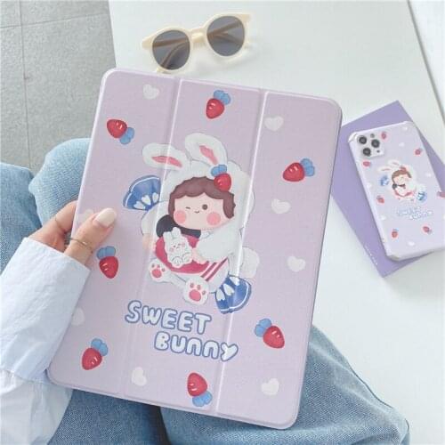 For iPad AIR 3 10.5 Pro 2020 11 inch Cases 2019 for iPad 2017 2018 Air2 9.7 Mini 5 Cover Cute Cartoon With Pencil Slot Case
