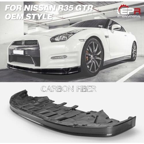 For Nissan R35 GTR 2012 On OEM Style Carbon Fiber Front Lip With Under Tray Glossy Finish Bumper Splitter Lip Undertray Trim Kit