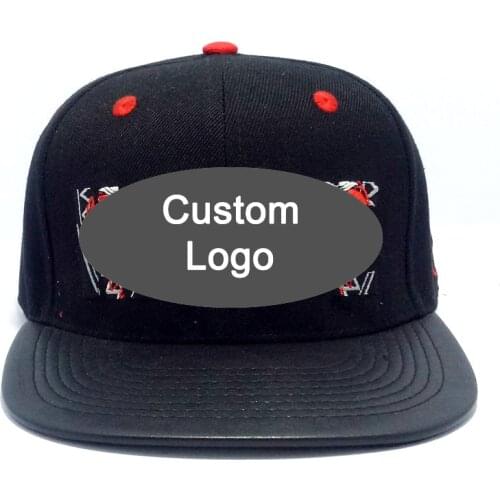 Customized cap custom size sizable fastener tape strap close tennis sun hiphop hat faux PU leather patch baseball custom cap
