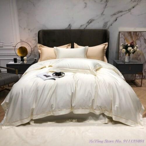 1.8mBedding Set 4pcs Simple light luxury 120 long-staple cotton satin pure cotton pure color bed sheet Pink Red Blue Gray White