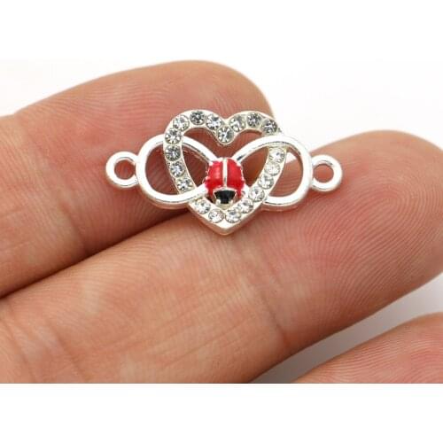 JAKONGO Antique Silver Plated Crystal Infinity Heart Connectors for Making Bracelet DIY Jewelry Accessories 13X24mm 5pcs
