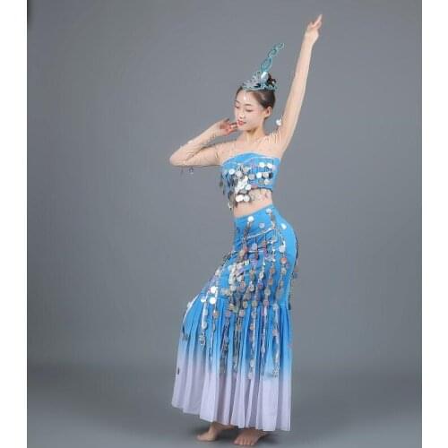 Dai Dance Costumes Oriental Chinese Folk Dance Peacock Dancer Adult Performance Costume Sequined Fishtail Skirt Stage Costume