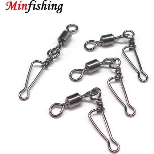Minfishing 250 pcs Stainless Steel Fishing Swivel Snap Rolling Swivel with Italian Snap Fishing Hook Lure Connector Fishing Tool