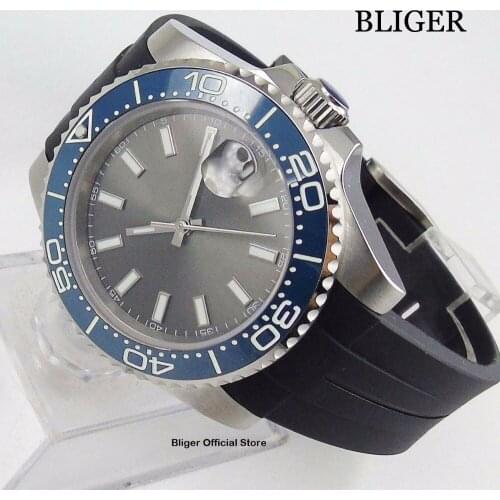 Fashion BLIGER 40mm Luminous Mens Watch Auto Date Sterile Dial MIYOTA Automatic Men Wristwatch Rubber Strap