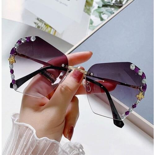 Fashion Vintage Rimless Rhinestone Sunglasses Brand Design Women Men Retro Cutting Lens Gradient Sun Glasses Female Gafas UV400
