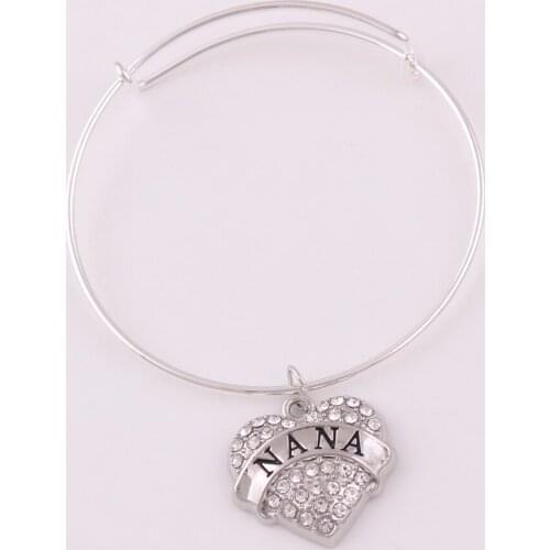 Fashion Design Peach Heart Crystal Engraved Letter Pendant NANA MIMI GYMNASTICS BEST FRIEND YAYA Letter Bangle