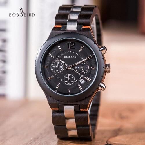 BOBO BIRD Wood Mens Watches 2020 Luxury Stopwatch Automatic Date Male Watch Business Clock Wooden Gift Box relogios masculino