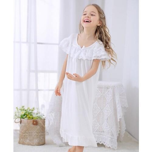 Girls Pajama Summer Night Dress for Toddlers Soft Cotton Lace Bowknot Nightgown Princess Dress Sleepwear