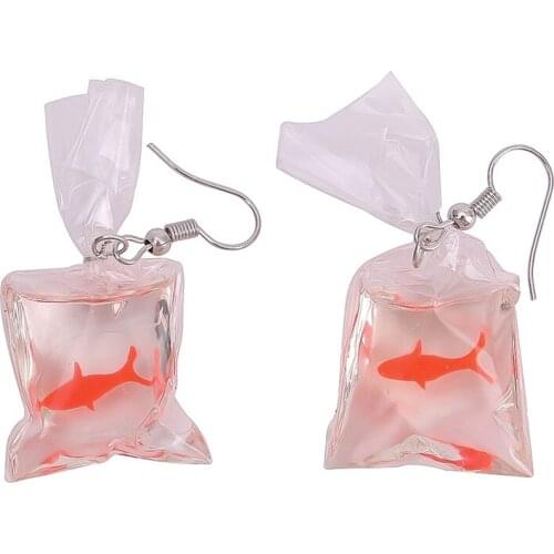 New Design Acrylic Fish Crystal Pocket Drop Earrings Korean Style Tassel Whimsy Exaggerated Charm Resin Goldfish Earrings