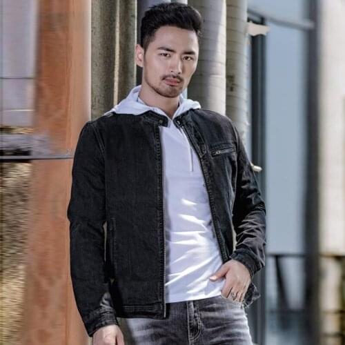 Autumn and Winter Style Black Denim Jacket Male American Version Youth Mens Motorcycle Jeans Jacket Overcoats Fashion A144