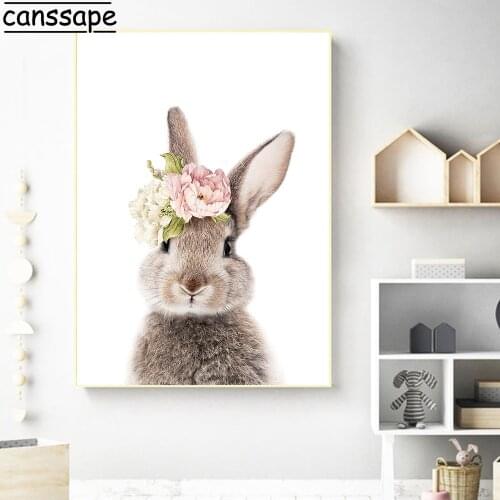 Bunny Poster Rabbit Nursery Wall Art Canvas Painting Bear Fox Baby Animals Print Posters Nordic Wall Pictures Baby Room Decor