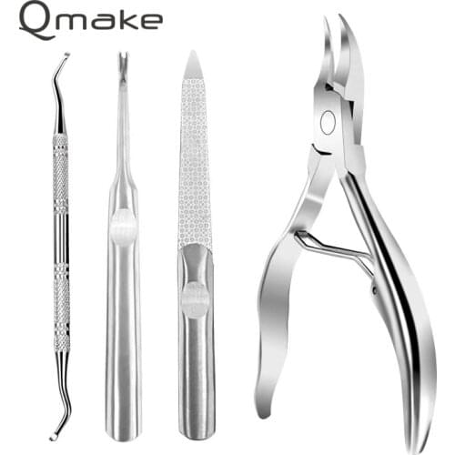 Qmake Nail Clipper lngrown Toenail Cuticle Nippers Nail File Dead skin Remove pedicure Stainless Steel Cutters Tools Nail Maincu