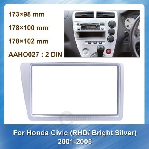 2Din Car Radio Fascia Panel Frame For Honda Civic 2001-2005 RHD Bright Silver Car CD DVD Dash Audio Cover Audio Trim