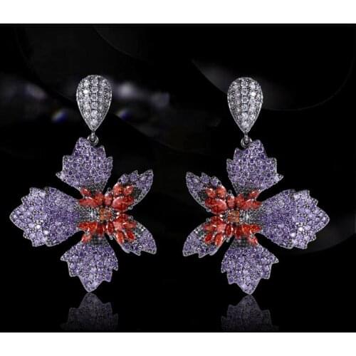 Luxury Flower Design Earrings Women Purple Cubic Zirconia Fashion Wedding Banquet Dangle Earring New Jewelry Maple Leaf Earing