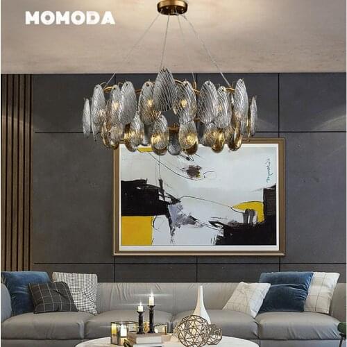 Luxury LED Chandeliers Lighting Postmodern Glass Iron Round Long Lamps Bedroom Living Room Dining Room Lights Lustre Fixture