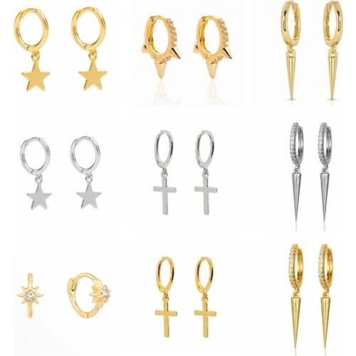 AIDE 925 Sterling Silver Zircon Gold Star Hoops Earrings For Women 2021 Jewelry Piercing Earings Gifts Boucle Oreille Femme CZ