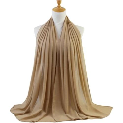 Women Solid Soft Yarn Scarf Oversizes Thin Long Pearl Chiffon Bubble Shawl Headscarf Islam Muslim Head Foulard Hijab Stoles M8