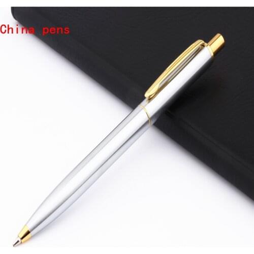JINHAO 039 Platinum stainless steel Push Business office Medium Nib Ballpoint Pen New