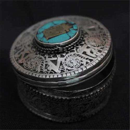 Tibet Handmade Jewelry Box Tibetan Vintage Flower Round Storage Case Small for Girls Free Shipping TJB915