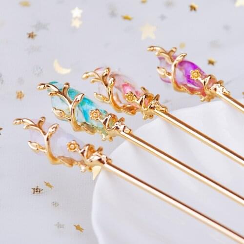 Antiquity Style Hairpin Coloured Glaze Hair Sticks Vintage Women Headwear Hair Clip Jewelry Hair Accessories