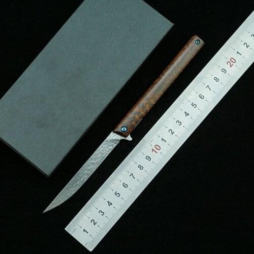 LEMIFSHE Snake Grain Wooden Handle VG10 Damascus Steel Folding Knife Outdoor Camping Survival Kitchen Knife Fruit Knife EDC Tool