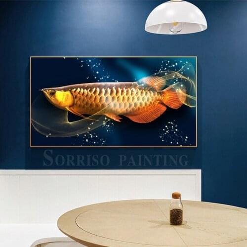 Modern Golden Dragon Fish Canvas Painting Nordic Restaurant Wall Art Posters And Prints Pictures For Dining Room Home Decor
