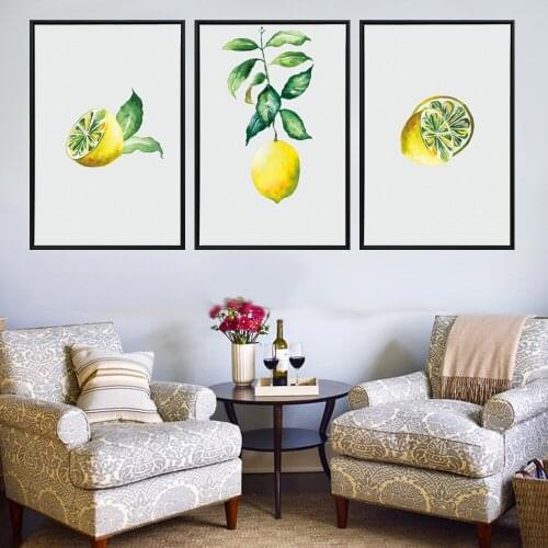 SPLSPL Watercolor Yellow Lemon Posters Hand Painted Canvas Painting Nordic Bedroom Decoration Green Cactus Pop Art Wall Picture