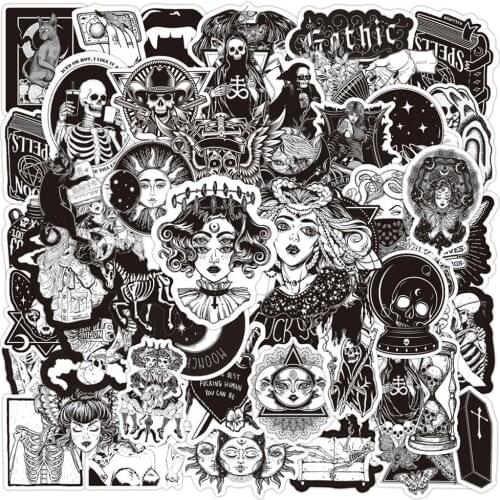 10/30/50PCS Retro Gothic Black and White Graffiti Stickers Travel Luggage Skateboard Classic Toy Waterproof Cool Kids Sticker